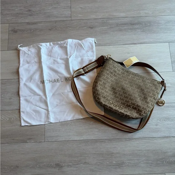 Michael Kors Signature Jacquard Bedford Medium Hobo Shoulder Bag Luggage Purse - Picture 4 of 12